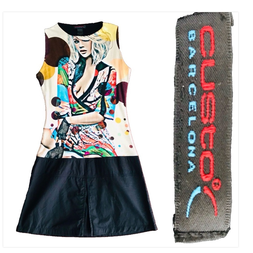 CUSTO BARCELONA Vintage Y2K Graphic Print MINI DRESS Size 38